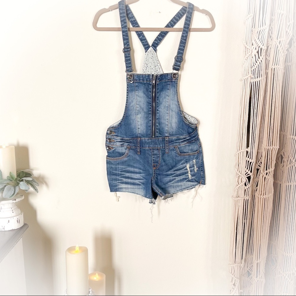 Distressed Jean Shortalls/Short Overalls